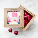 30 Days of Kisses - Personalised Oak Photo Cube & Belgian Chocolate Hearts