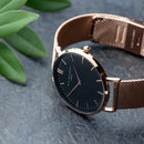 Personalised Ladies Rose Gold Mesh Strapped Watch With Black Dial