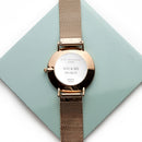 Personalised Ladies Rose Gold Mesh Strapped Watch With White Dial