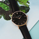 Modern Ladies Vintage Personalised Leather Watch in Black