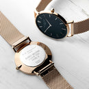 Personalised Ladies Rose Gold Mesh Strapped Watch With Black Dial
