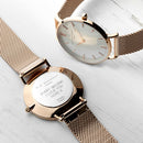 Personalised Ladies Rose Gold Mesh Strapped Watch With White Dial
