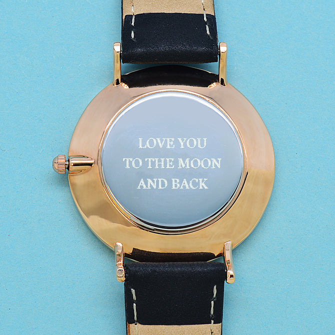 Modern Ladies Vintage Personalised Leather Watch in Black