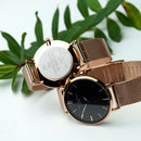 Personalised Ladies Rose Gold Mesh Strapped Watch With Black Dial