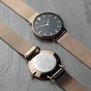 Personalised Ladies Rose Gold Mesh Strapped Watch With Black Dial