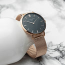 Personalised Ladies Rose Gold Mesh Strapped Watch With Black Dial