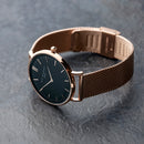 Personalised Ladies Rose Gold Mesh Strapped Watch With Black Dial
