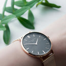 Personalised Ladies Rose Gold Mesh Strapped Watch With Black Dial