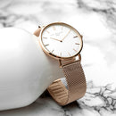 Personalised Ladies Rose Gold Mesh Strapped Watch With White Dial