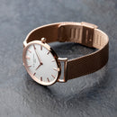 Personalised Ladies Rose Gold Mesh Strapped Watch With White Dial