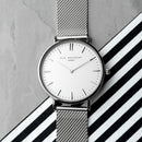Personalised Ladies Metallic Mesh Strapped Watch With White Dial