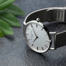 Personalised Ladies Metallic Mesh Strapped Watch With White Dial