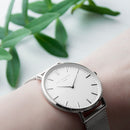 Personalised Ladies Metallic Mesh Strapped Watch With White Dial
