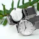Personalised Ladies Metallic Mesh Strapped Watch With White Dial