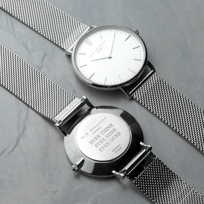 Personalised Ladies Metallic Mesh Strapped Watch With White Dial