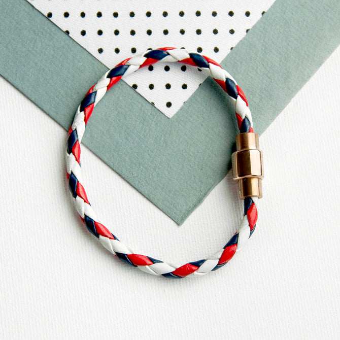 Personalised Men's Nautical Leather Bracelet With Gold Clasp