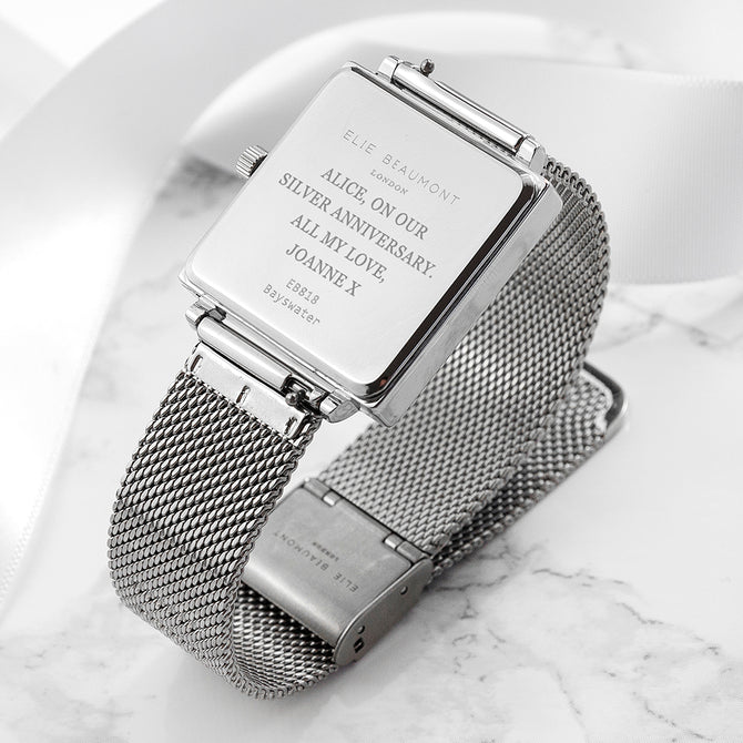 Personalised Ladies Silver Metallic Square Watch