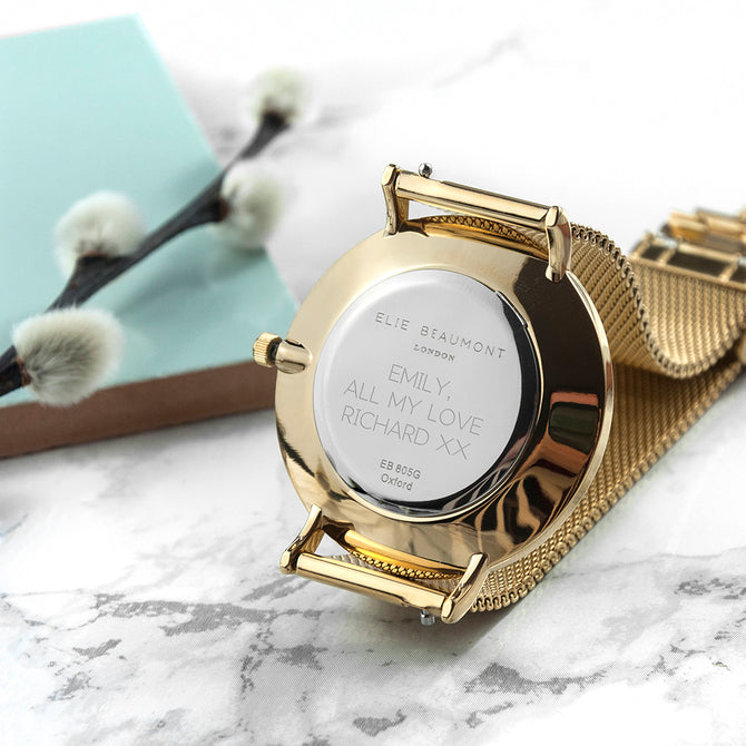 Personalised Ladies Yellow Gold Mesh Strapped Watch