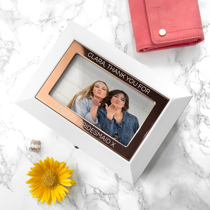 Personalised White and Rose Gold Photo Jewellery Chest