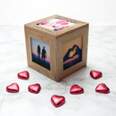 30 Days of Kisses - Personalised Oak Photo Cube & Belgian Chocolate Hearts