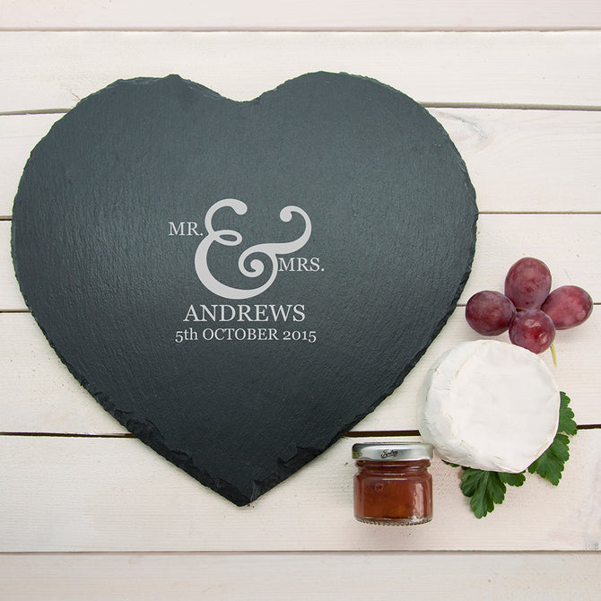 Classic Couples' Heart Slate Personalised Cheese Board