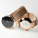 Personalised Ladies Rose Gold Mesh Strapped Watch With Black Dial