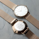 Personalised Ladies Rose Gold Mesh Strapped Watch With White Dial