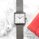 Personalised Ladies Silver Metallic Square Watch